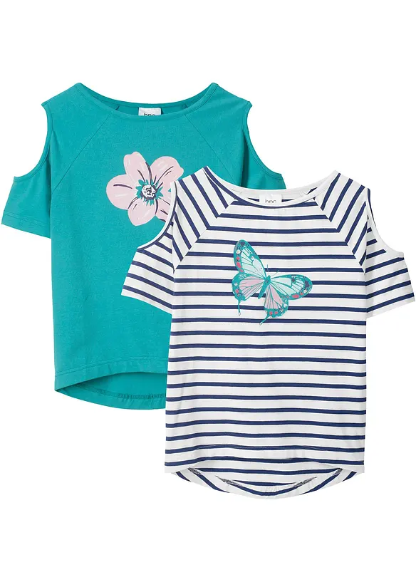 T-shirt con cut-out sulle spalle e cotone biologico (pacco da 2), bonprix