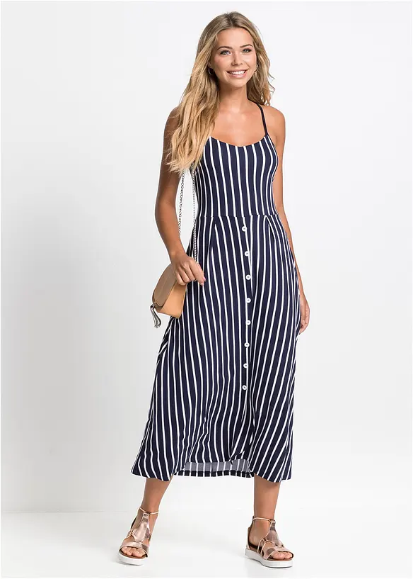 Abito estivo in jersey con abbottonatura e fantasia a righe, bonprix