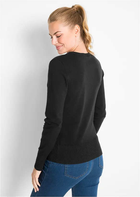 Maglione in filato fine con scollo a V, bonprix