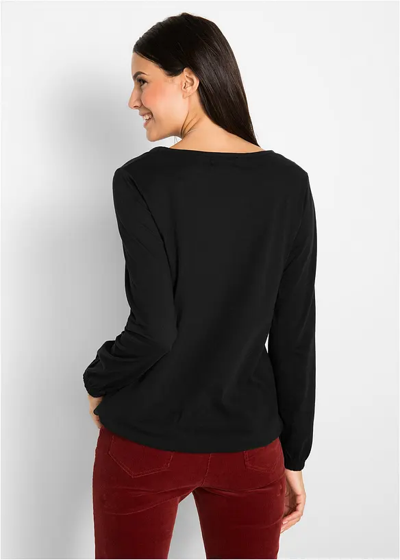 Maglia a maniche lunghe in puro cotone con elastico, bonprix