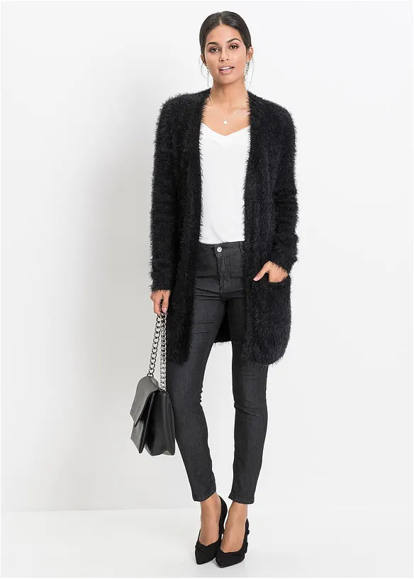 Cardigan lungo in filato peloso, bonprix