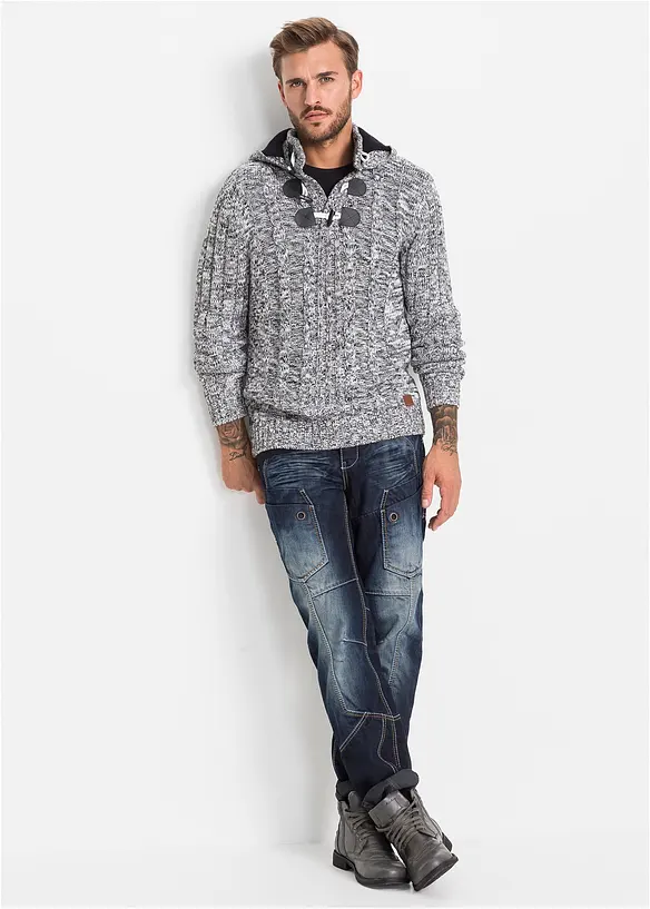 Maglione in filato grosso con cappuccio e cotone, bonprix