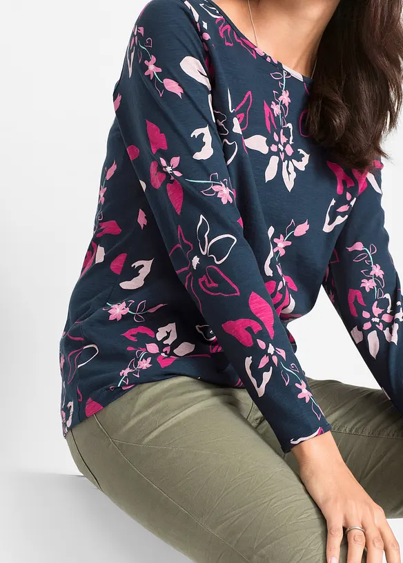 Maglia a maniche lunghe in fantasia floreale, bonprix