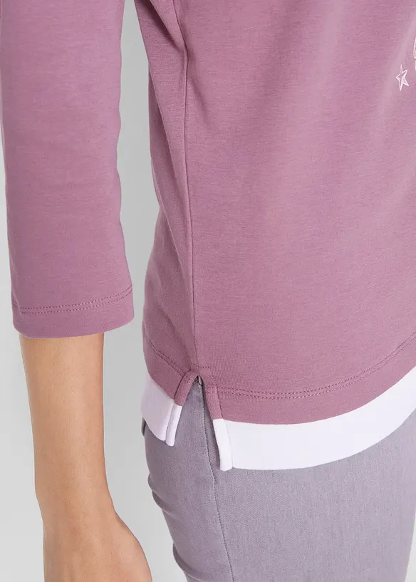 Maglia 2 in 1 in cotone con maniche a 3/4, bonprix