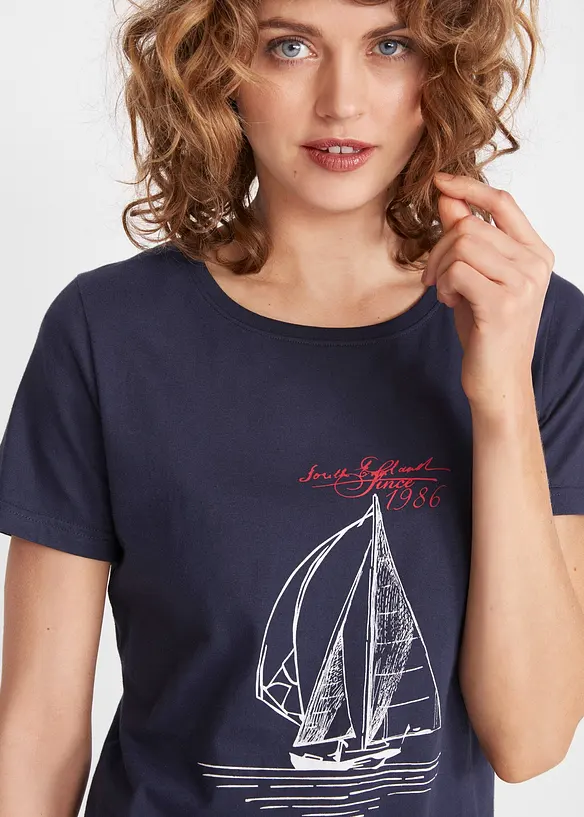 T-shirt in cotone con stampa e spacchi, bonprix