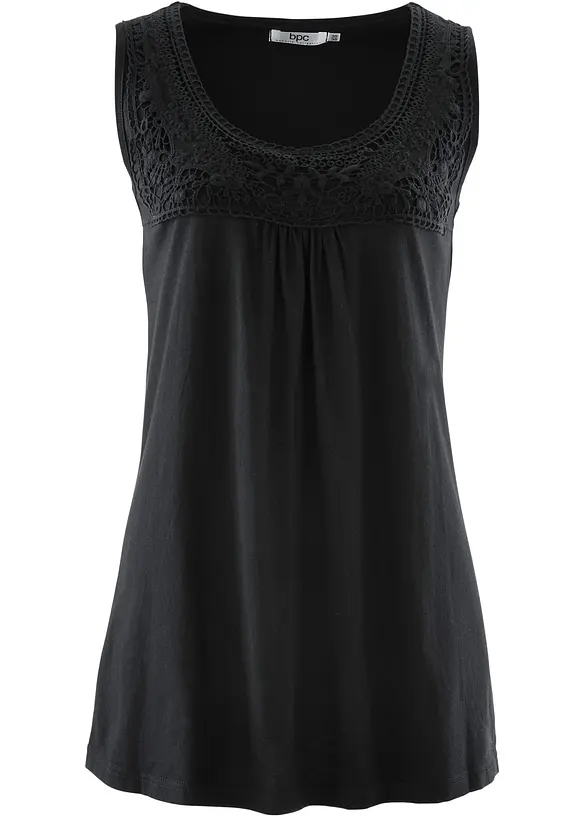 Top lungo in cotone con pizzo, bonprix