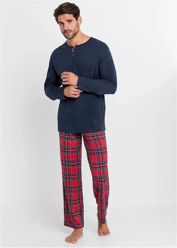 Pigiama in puro cotone con bottoni e maniche lunghe, bonprix