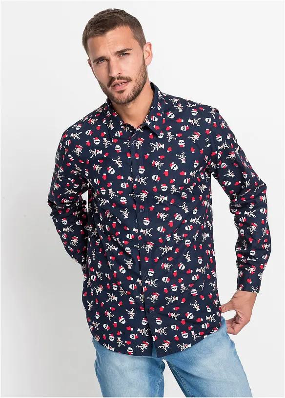 Camicia a maniche lunghe natalizia slim fit, bonprix