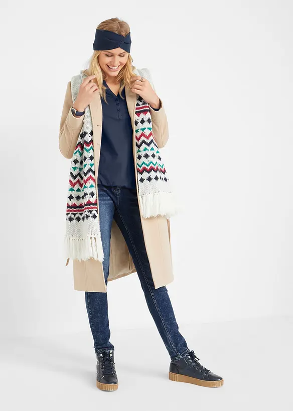 Maglia serafino in cotone a maniche lunghe, bpc bonprix collection