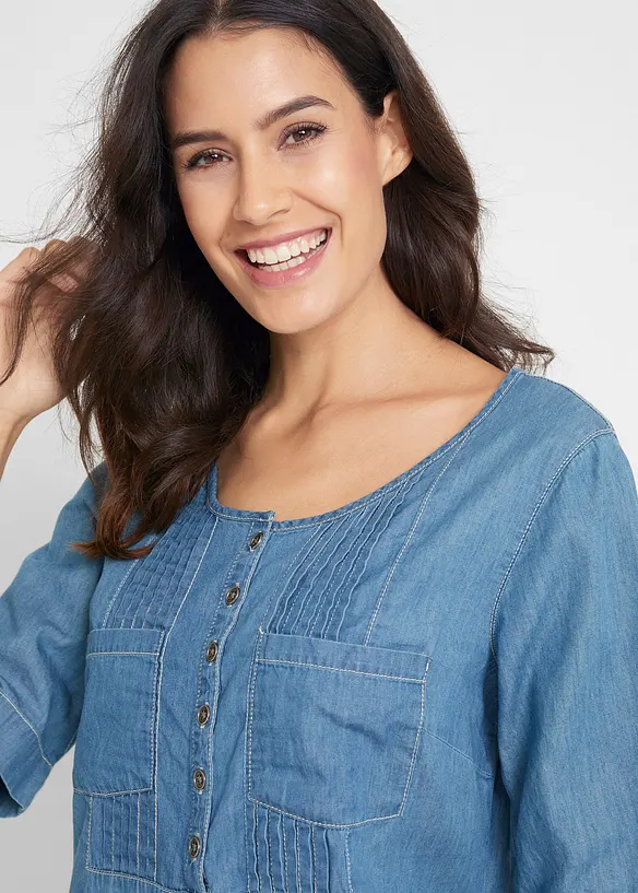 Abito al ginocchio in jeans di cotone a mezze maniche, bonprix