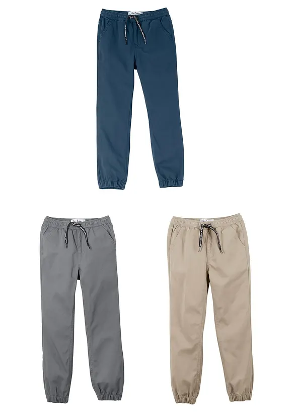 Pantaloni con elastico in vita in puro cotone, regular fit (pacco da 3), bonprix