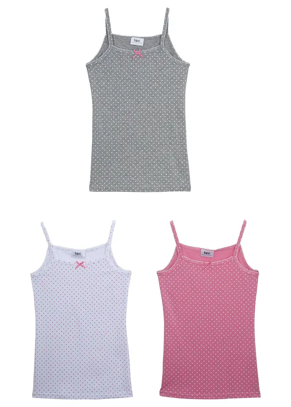 Canottiera con cotone morbido e fiocco in satin (pacco da 3), bonprix