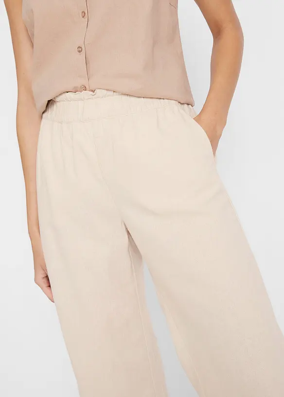 Pantaloni culotte cropped in misto lino leggero, bonprix