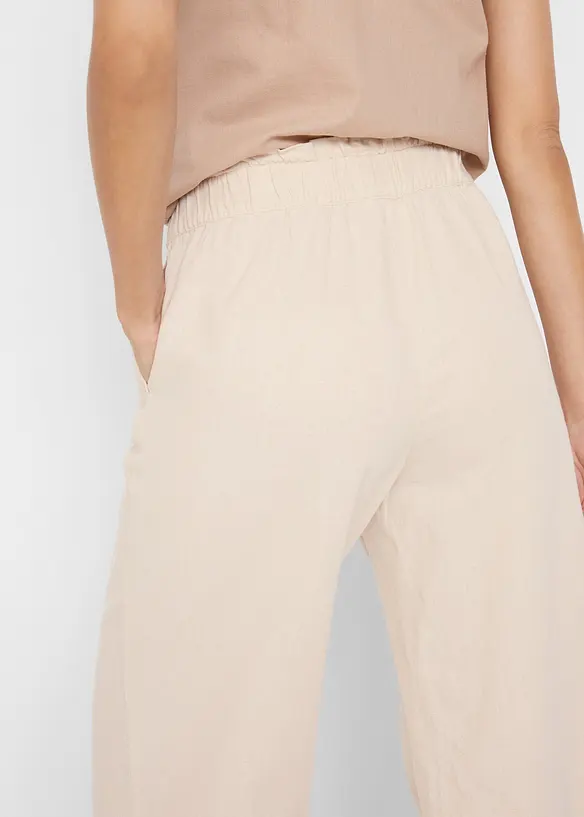 Pantaloni culotte cropped in misto lino leggero, bonprix