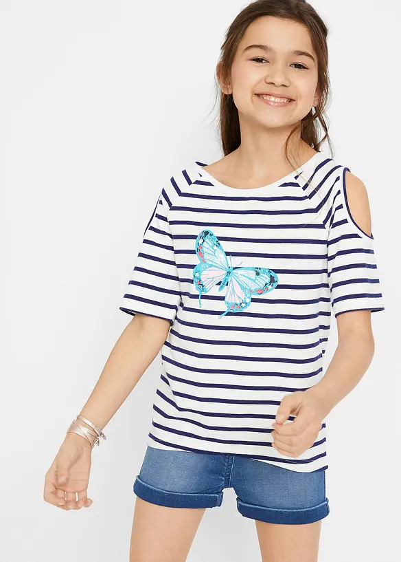 T-shirt con cut-out sulle spalle e cotone biologico (pacco da 2), bonprix