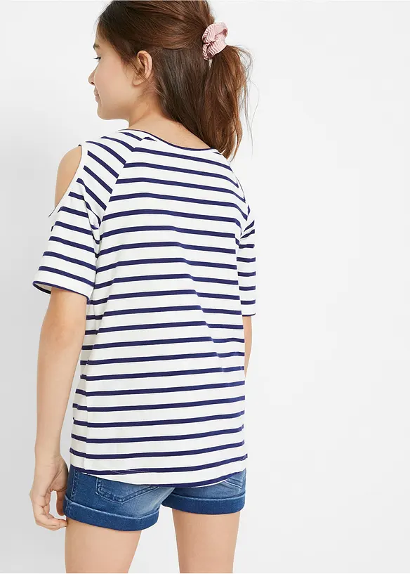 T-shirt con cut-out sulle spalle e cotone biologico (pacco da 2), bonprix