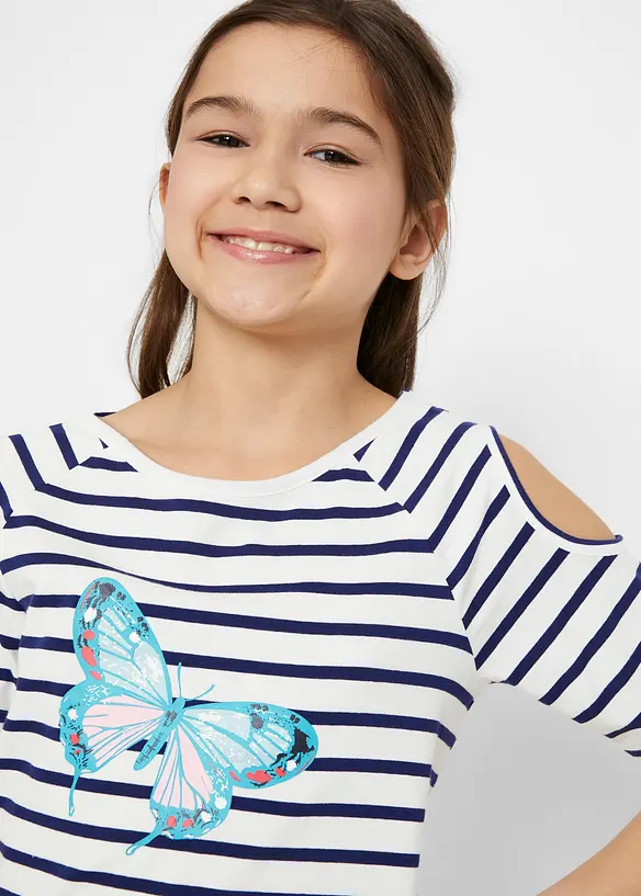T-shirt con cut-out sulle spalle e cotone biologico (pacco da 2), bonprix