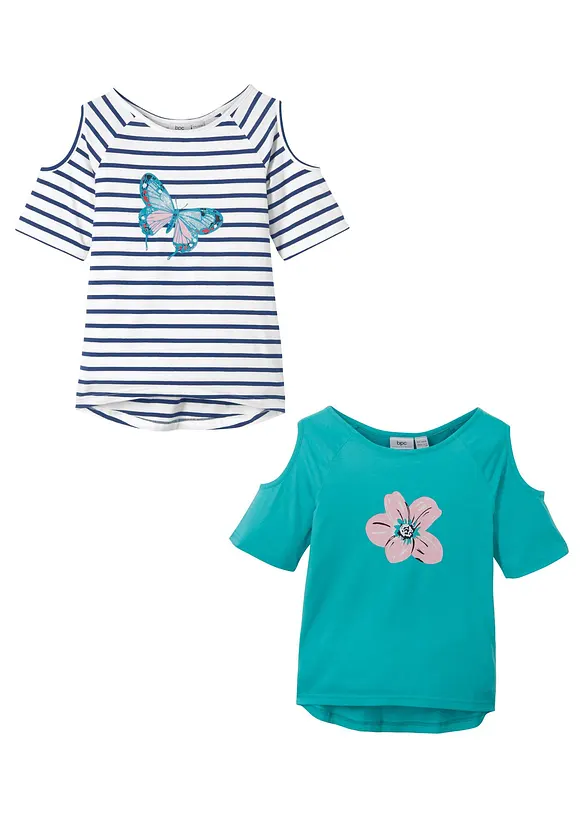 T-shirt con cut-out sulle spalle e cotone biologico (pacco da 2), bonprix