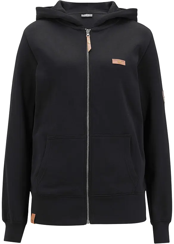 Felpa con zip e cappuccio in puro cotone, bonprix