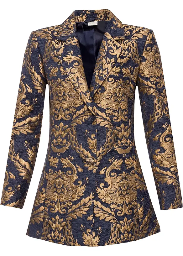 Blazer corto in fantasia jacquard dorata, petite, bonprix