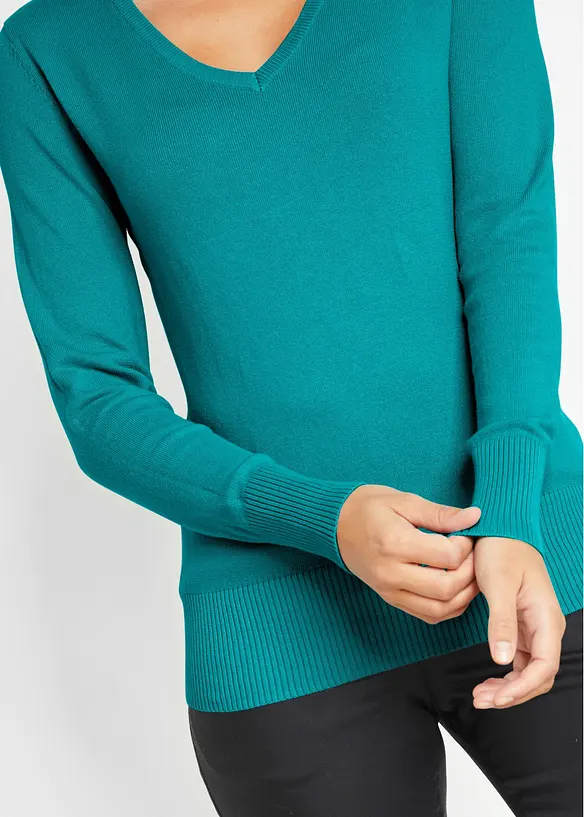 Maglione in filato fine con scollo a V, bonprix