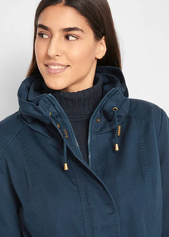 Parka corto in cotone a collo alto con coulisse, bonprix