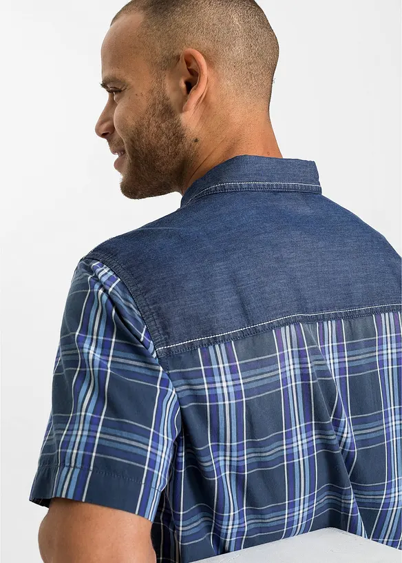 Camicia a maniche corte con inserto denim, bonprix