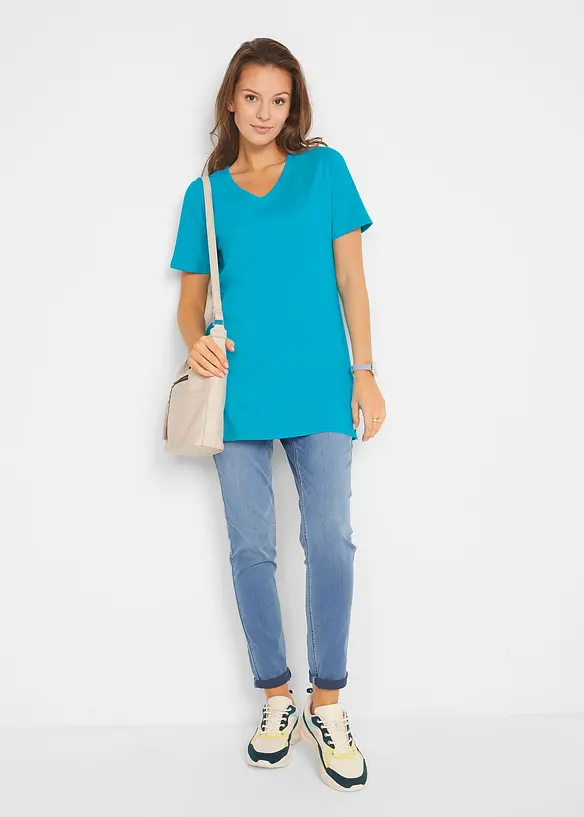 T-shirt lunga con scollo a V (pacco da 2), bonprix