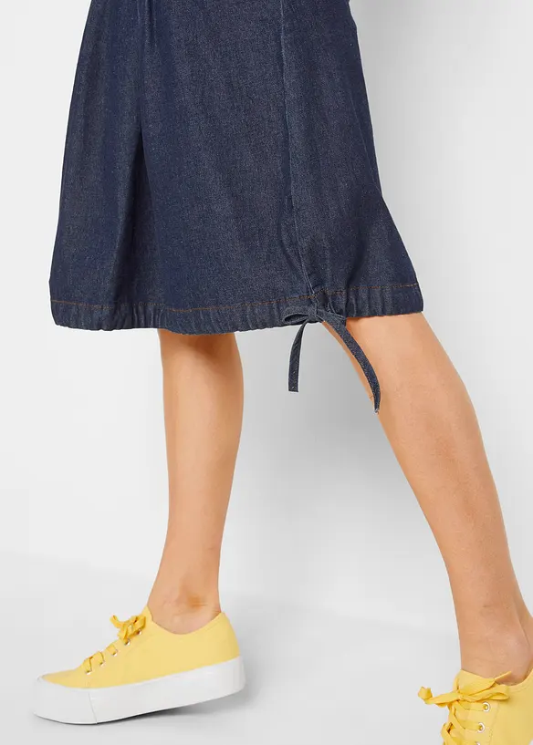 Gonna di jeans elasticizzata con pieghe, cintura e laccetto, bonprix