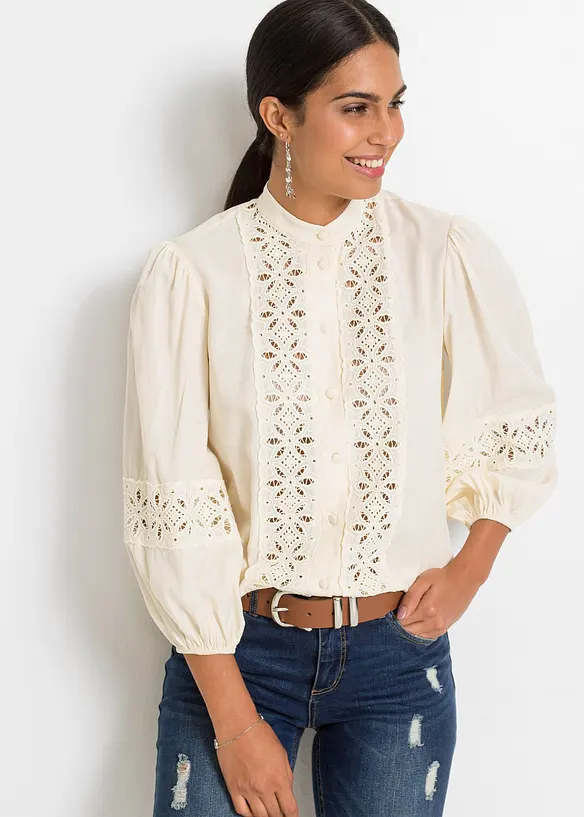 Camicetta con pizzo in misto viscosa morbido, bonprix