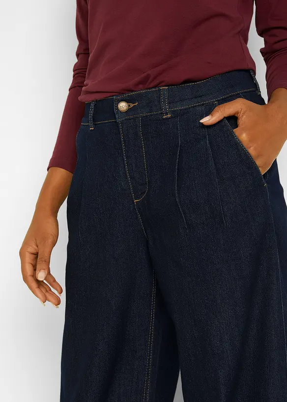 Jeans wide leg con cinta comoda, vita alta, bonprix
