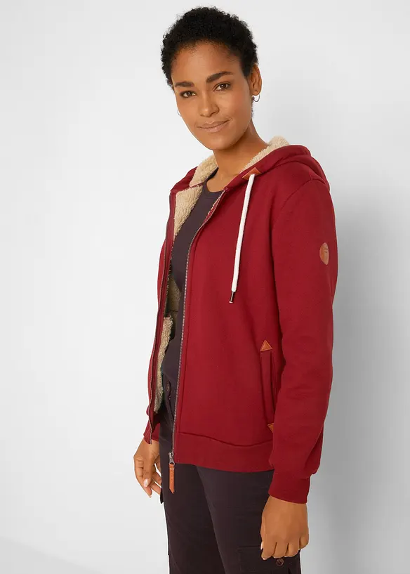 Felpa con zip e fodera teddy, bonprix