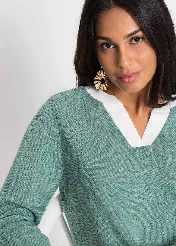 Maglione in filato fine con inserti effetto camicia, bonprix