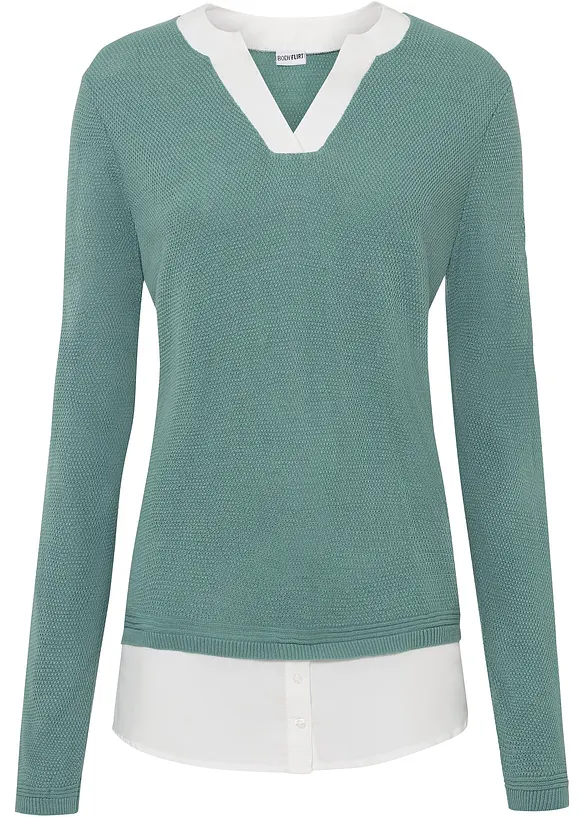 Maglione in filato fine con inserti effetto camicia, bonprix