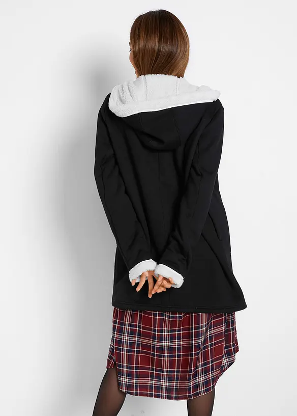Felpa con zip e cappuccio in pile teddy, bonprix
