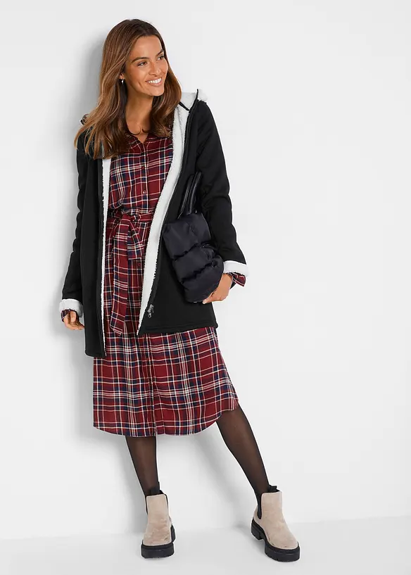 Felpa con zip e cappuccio in pile teddy, bonprix