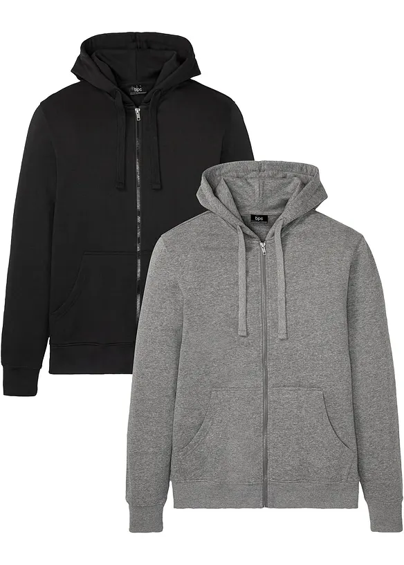 Felpa con zip e cappuccio (pacco da 2), bonprix
