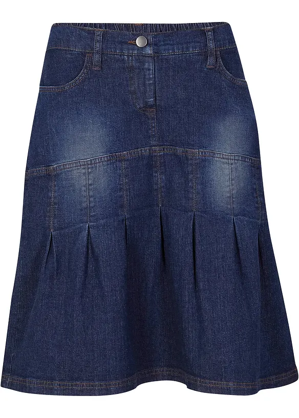 Gonna di jeans svasata con pieghe e vita elasticizzata, bonprix