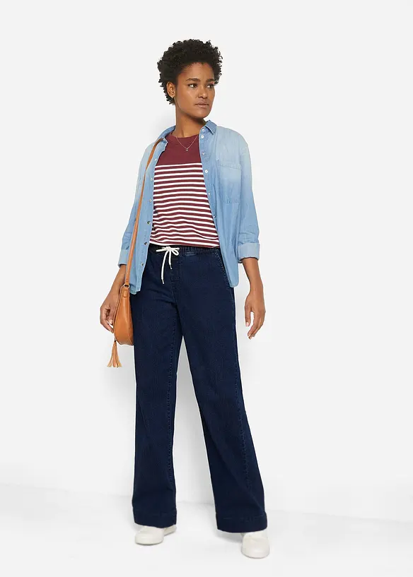 Jeans elasticizzati wide leg, vita media, bonprix