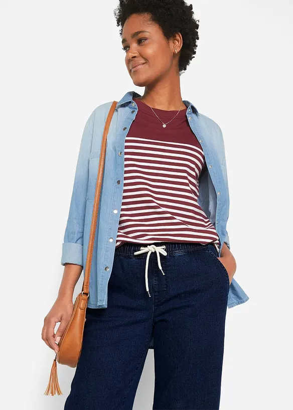 Jeans elasticizzati wide leg, vita media, bonprix