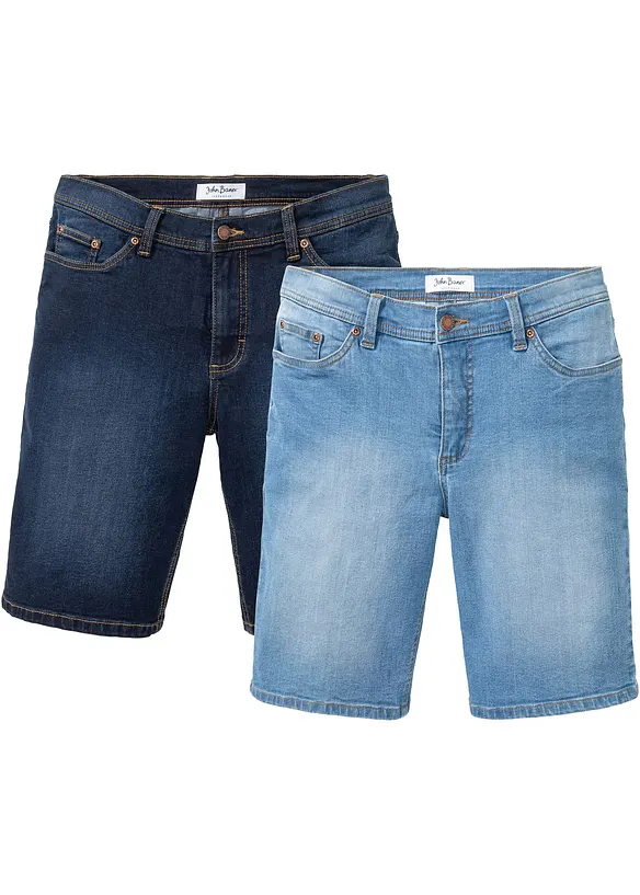 Bermuda in jeans elasticizzati, regular fit (pacco da 2), bonprix