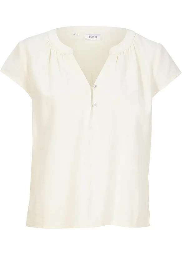 Blusa corta in misto lino con spacchi laterali, bonprix