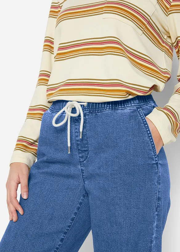 Jeans elasticizzati wide leg, vita media, bonprix