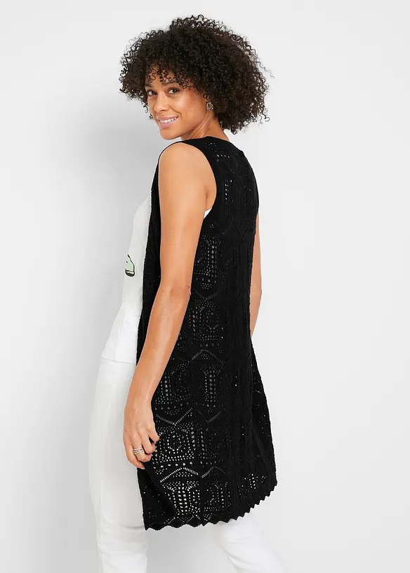 Gilet lungo in maglia traforata, bonprix