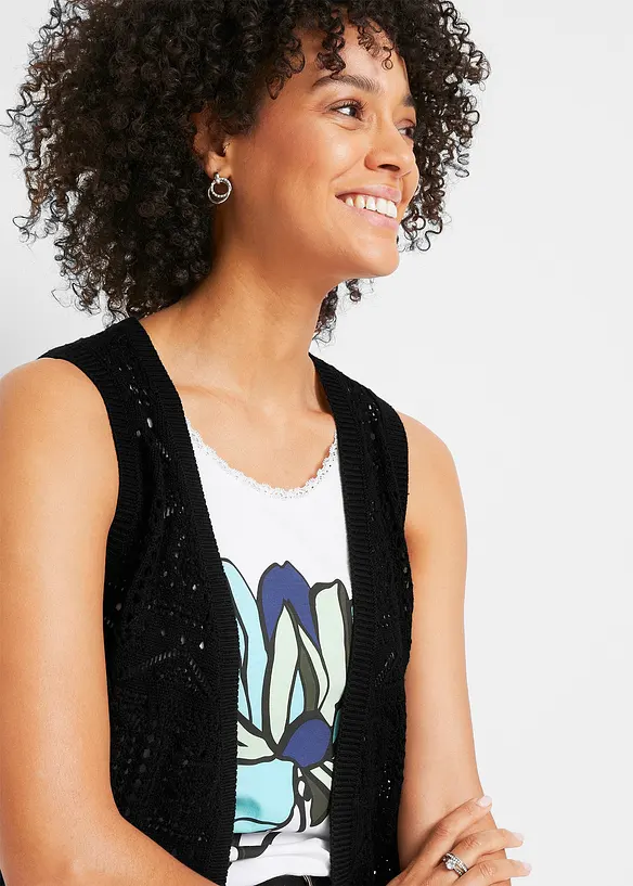 Gilet lungo in maglia traforata, bonprix
