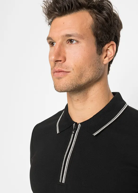 Polo in piquet di puro cotone con cerniera, bonprix