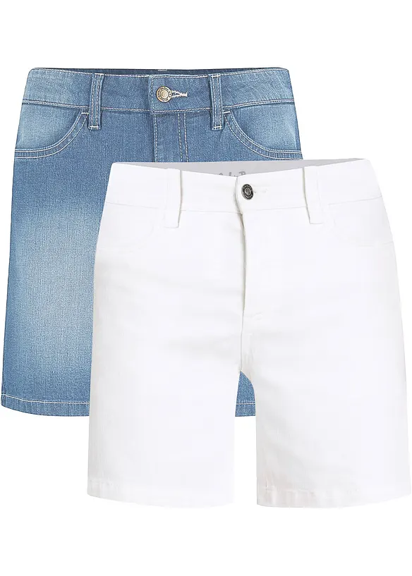 Shorts di jeans slim fit, vita media (pacco da 2), bonprix