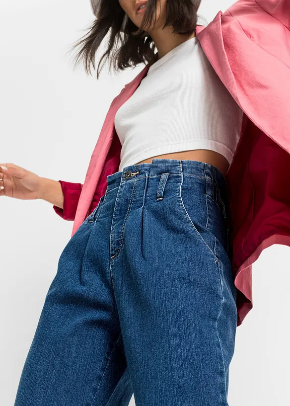 Mom jeans elasticizzati, a vita alta, bonprix