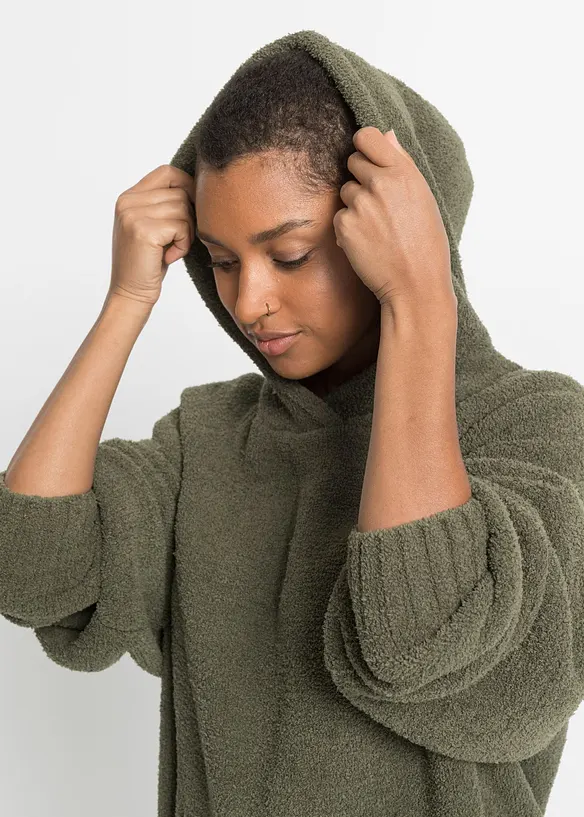 Maglione in pile teddy con cappuccio, bonprix