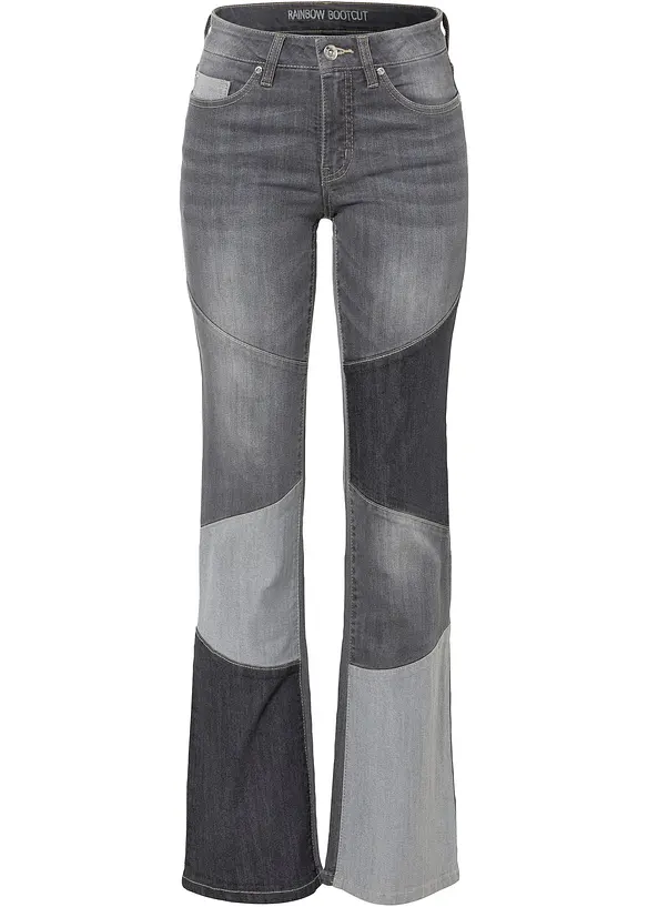 Jeans a zampa, vita media, bonprix